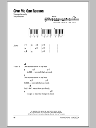 Give Me One Reason Sheet Music Tracy Chapman Piano Chords Lyrics give me one reason sheet music tracy chapman piano chords lyrics