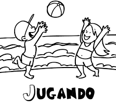 Imagen de una familia jugando para colorear. Dibujo Para Imprimir Y Colorear De Ninos Jugando En La Playa