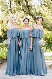 Boho Off The Shoulder Bridesmaid Dress Abigail From Revelry Looks Stun Dusty Blue Bridesmaid Dresses Boho Wedding Bridesmaid Dresses Boho Wedding Bridesmaids