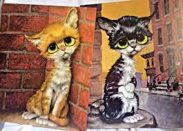 Gig Big Eye Pity Kitty Lithos Large 16x20 Size Grey And Yellow Tabby Cats 1960s Cats With Big Eyes Kitten Art Big Eyes Paintings