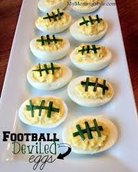 Football Deviled Eggs Recipe Yummly Recipe Superbowl Party Food Superbowl Appetizers Easy Superbowl Snacks