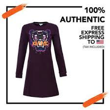 Details About Nwt Authentic Kenzo Paris Women Prune Tiger Sweatshirt Dress Cotton Size S Pique