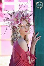 Statement Floral Mermaid Crown Lilies Wax Curly Willow Floral Hair Pieces Floral Hair Hair Pieces