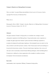 Pdf Vietnam S Security Objectives In Mekong Basin Governance