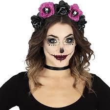 ▷ Comprar Diadema Catrina flores negras y rosas para Halloween |【Envío en  24h】