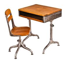 Completely Refinished C 1940 S Vintage American Industrial Adjustable Height School Classroom Desk With Matching Diminutive Four Legged Chair Classroom Desk Communal Table Adjustable Height Desk