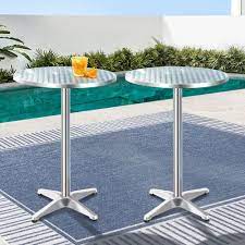 Gardeon 2pcs Outdoor Bar Table Furniture Adjustable Aluminium Cafe Table Round In 2022 Stainless Steel Bar Round Table Bar Table