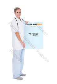 Download Female Doctor Holding A Poster Propaganda Mockup Psd Free Download Pikbest