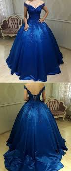 Royal Blue Satin Ball Gowns Wedding Dresses V Neck Off The Shoulder Prom Gowns Formal Women Dress New Fashion Gowns Prom Dresses Modest Satin Prom Dress