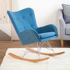 The rocking chair features a traditional slatted design with a high back, wide armrests, and gracefully curved rockers. China Solid Wood Fabric Single Lounge Chair Bedroom Courtyard Recliner Rocking Chair China Rocking Chair Rocking Chairs