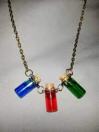 Skyrim Necklace Mana Health Stamina Handcraft Handmade Vialbottle Minibottles Necklace Craftfair Fair Decor F Skyrim Necklace Mini Bottles Necklace