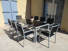 Salon De Jardin Capua En Aluminium Table 180cm 8 Fauteuils En Textylene Noir Et Alu Gris Table De Jardin Table Fauteuil