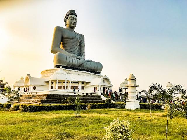 Dhyana Buddha Statue along Krishna River, AI generated