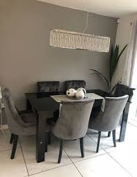 Instagram Ourfirsthatfieldatno33 Vivienne Extendable Black High Gloss Dining Table 6 Charcoal Grey Dining Table Marble Dining Table Velvet Dining Chairs