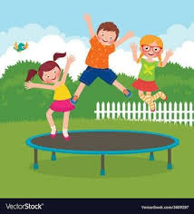 Children Jump On The Trampoline Jump Jumped Jumped Kids Playing Children Illustration Cartoon Kids
