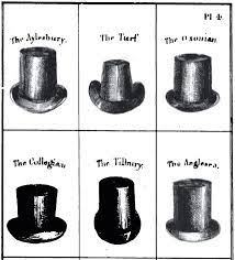 A Variety Of English Top Hat Styles From 1830 Fashion Guide Top Hat Dress Hats Hats For Men