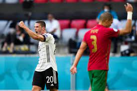Germany's robin gosens after scoring his side's fourth goal during the euro 2020 soccer championship group f match between portugal and germany at the football arena stadium in munich, saturday, june 19, 2021. W1gawu3n5rplxm