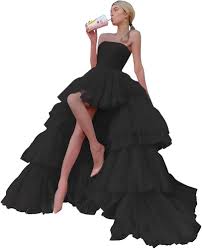 Amazon.com: Strapless Tulle Long Prom Dresses Tiered Long for Women High  Low Formal Evening Gowns : Clothing, Shoes & Jewelry