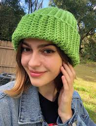 Lime Green Crochet Ribbed Beanie