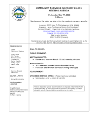 COMMUNITY SERVICES ADVISORY BOARD MEETING AGENDA