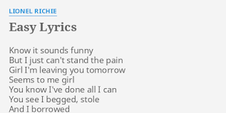 We did not find results for: Easy Lyrics By Lionel Richie Know It Sounds Funny