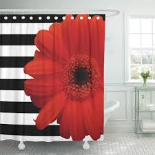 Black and white bathrooms don't have to be boring, and these creative designs are here to prove it. Cynlon Daisies Red Daisy Flower Black White Flora Stripe Floral Bathroom Decor Bath Shower Curtain 66x72 Inch Walmart Com Walmart Com