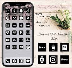Black White Aesthetic 120 Ios14 App Icons 4 Widget Etsy App Icon Black And White Aesthetic Black App