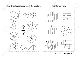 Then you can click on any one of the images to print the pdf. Two Visual Math Puzzles And Coloring Pages Color The Shapes To Represent The Fraction Find The Top View Black And White Answers Included Royalty Free Cliparts Vectors And Stock Illustration Image 98716144