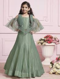 Green Tissue Silk Fabric Gown Gowns For Girls Frocks For Girls Baby Girl Wedding Dress