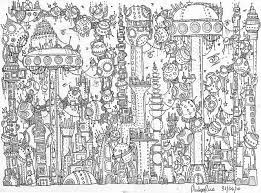 An adult coloring book pairing surreal artwork with a horror story mashup of the pied piper of hamlin fairy tale and gremlins. Another Futuristic Cityscape Coloring Pages To Print Cityscape Futuristic