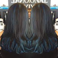 Image Result For Pic Of Blue Streak In Dark Hair Blue Hair Highlights Brown Ombre Hair Color Ombre Hair Blonde