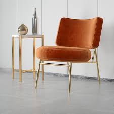 Orange Deep Gray Velvet Accent Chair Modern Upholstered Armless Chair With Gold Legs In 2020 Velvet Accent Chair Velvet Chairs Living Room Modern Chairs