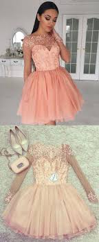 Cute Long Sleeves Homecoming Party Dresses Beaded Simple Short Pink Prom Dresses Semi Formal Dresse Pink Prom Dresses Short Formal Dresses Homecoming Dresses