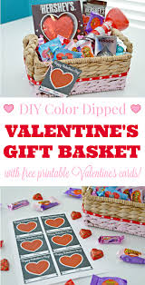 Place tissue paper around the inside of the basket, making sure that it sticks out over to add color to your gift. Color Dipped Valentines Day Gift Basket Mom 4 Real