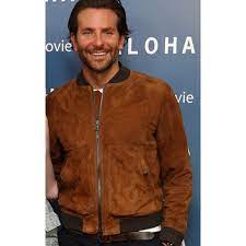 Bradley Cooper Brown Suede Leather Jacket Celebrities Leather Jacket Leather Bomber Jacket Brown Leather Jacket