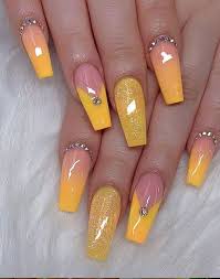 9 fruit accents pineapple yellow nails. Glitter Yellow Acrylic Coffin Nails Design With Leaf Yellow Gel Coffin Nails D Acryl Yellow Nails Design Yellow Nail Art Coffin Nails Designs