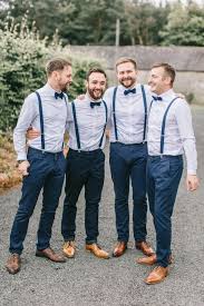 Black And Navy Blue Braces A Stylish Groom S Outfit With Navy Pants And Suspenders Light Blue Shirts Navy Bow Ties Brown Sho In 2020 Blue Groomsmen Blue Groomsmen Suits Groomsmen Suspenders