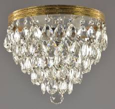 Italian Crystal Brass Flush Mount Chandelier C1950 Vintage Antique Gold Ornate Flush Mount Chandelier Chandelier Antique Gold