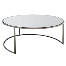 New round coffee table black glass top with chrome legs a round coffee table in a modern design that features a glass top with a shiny look and chrome legs with a high gloss finish. Chrome Circular Coffee Table