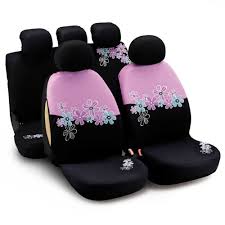 Black And Pink Car Seat Covers Autofan Women Pink Flower Embroidery Full Set Car Seat Covers Airbag Compatible Black Fit M In 2020 Car Accessories For Girls Car Accessories For Women Carseat Cover