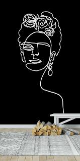Abstract Black And White Minimalist Wallpaper Frida Kahlo Black And White Wallpaper In 2020 Abstract Line Art Minimalist Wallpaper Wall Murals