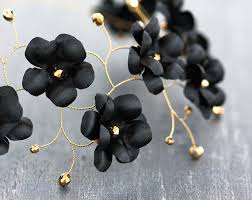 Black And Gold Hair Piece Black Flower Crown Gold Hair Accessories Circelt Of Flowers Headband Flowers Floral Hair A Gold Hair Accessories Floral Accessories Hair Black Flower Crown