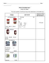 Unit Rates What S The Better Buy Common Core 6 Rp 7 Rp Consumer Math Sixth Grade Math Unit Rate
