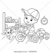 Printable boy on a bicycle chasing butterflies coloring page. Coloring Page Outline Vector Photo Free Trial Bigstock
