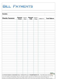 blank monthly bill chart organizing monthly bills monthly