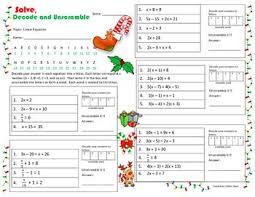 Christmas Theme Linear Equation Solve Decode And Unscramble Fun Worksheet Get This Fun Christma Solving Equations Linear Equations Solving Linear Equations