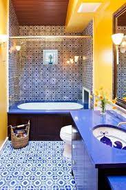 This navy blue vanity and mirror. Blue Yellow Bathroom Yellow Bathrooms Yellow Bathroom Decor Blue Bathroom Decor