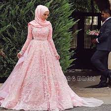 Find A Romantic Pink Lace Muslim Wedding Dresses Long Sleeve Ball Gown Hijab Wedding Dr Wedding Dress Long Sleeve Muslimah Wedding Dress Muslim Wedding Dresses