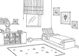 Children Room Graphic Black White Interior Sketch Illustration In 2020 Interior Design Sketches Interior Sketch Bedroom Drawing