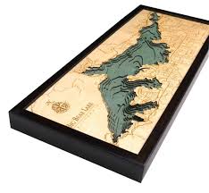 Big Bear Lake Wood Carved Topographic Depth Chart Map